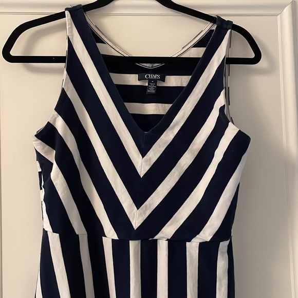 Chaps navy blue & white striped cotton dress with stretch - Picture 2 of 6